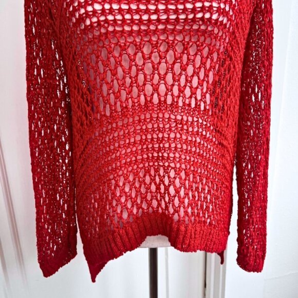 CHRISTIAN SIRIANO RUNWAY Open Knit High Low Red Sweater Size XL - Picture 4 of 15